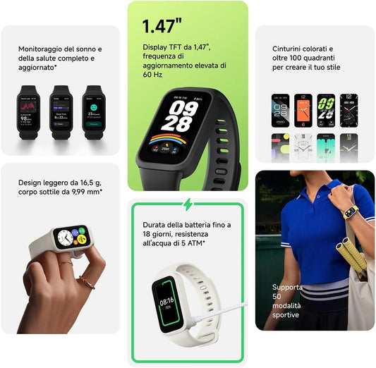 Xiaomi Band 9 Fitness Tracker – 18-Day Use, 24hr Health Monitoring, iOS & Android Ready